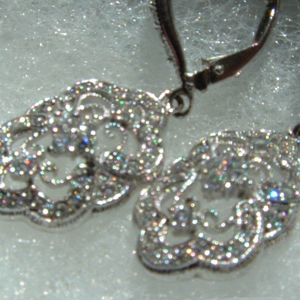 925 Sterling Silver CZ Diamonique Floral Earrings Retro Art Deco Style - Picture 4 of 14